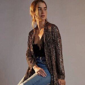 BB Dakota Dulcinea Sequin Duster Jacket - Black and Rose Gold - SMALL - NWT